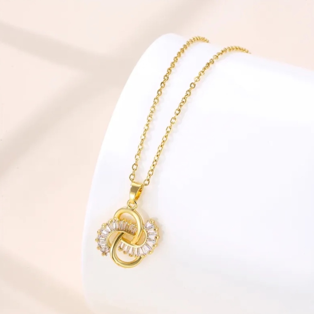 Gold Plated Stainless Steel Knot Zircon Necklace